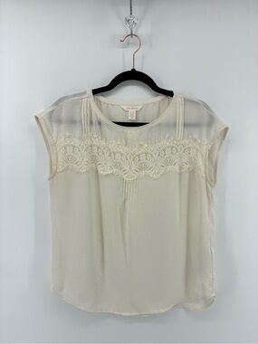 Joe Fresh Cream Lace-Yoke Sheer Tank Top